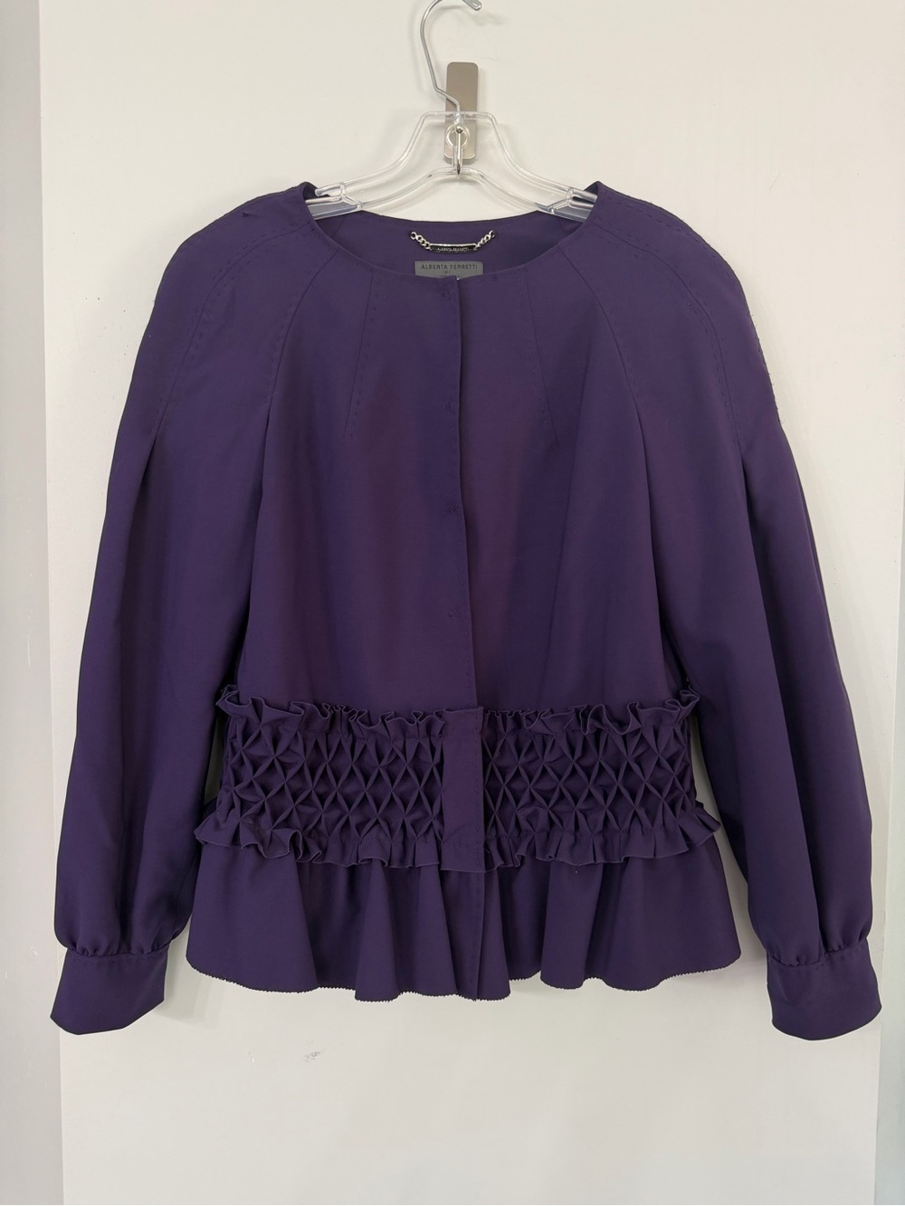 Alberta Ferretti Women’s 6 Dark Purple Embellished Lined Long-sleeve Jacket